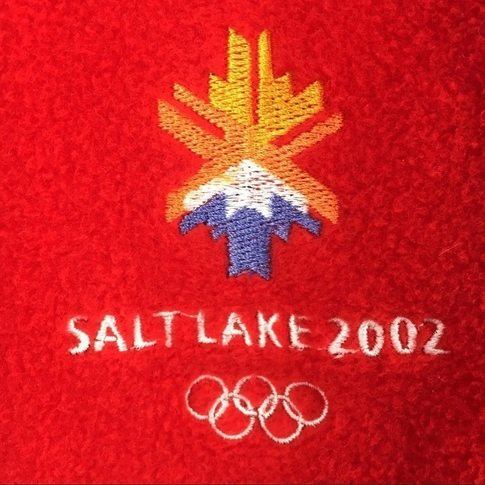 Olympics Salt Lake 2002 Red Sleeveless Full Zip Warm Fleece Vest Mens Sz L